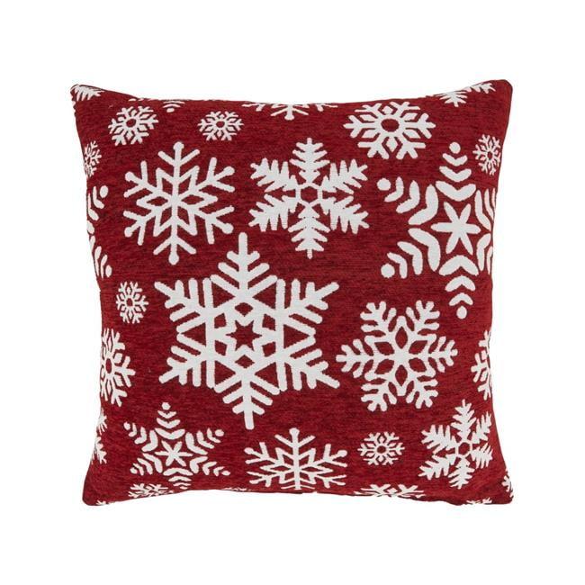 Saro Lifestyle Frosty Opulence Chenille Jacquard Snowflakes Poly Filled Throw Pillow, 18"x18", Red