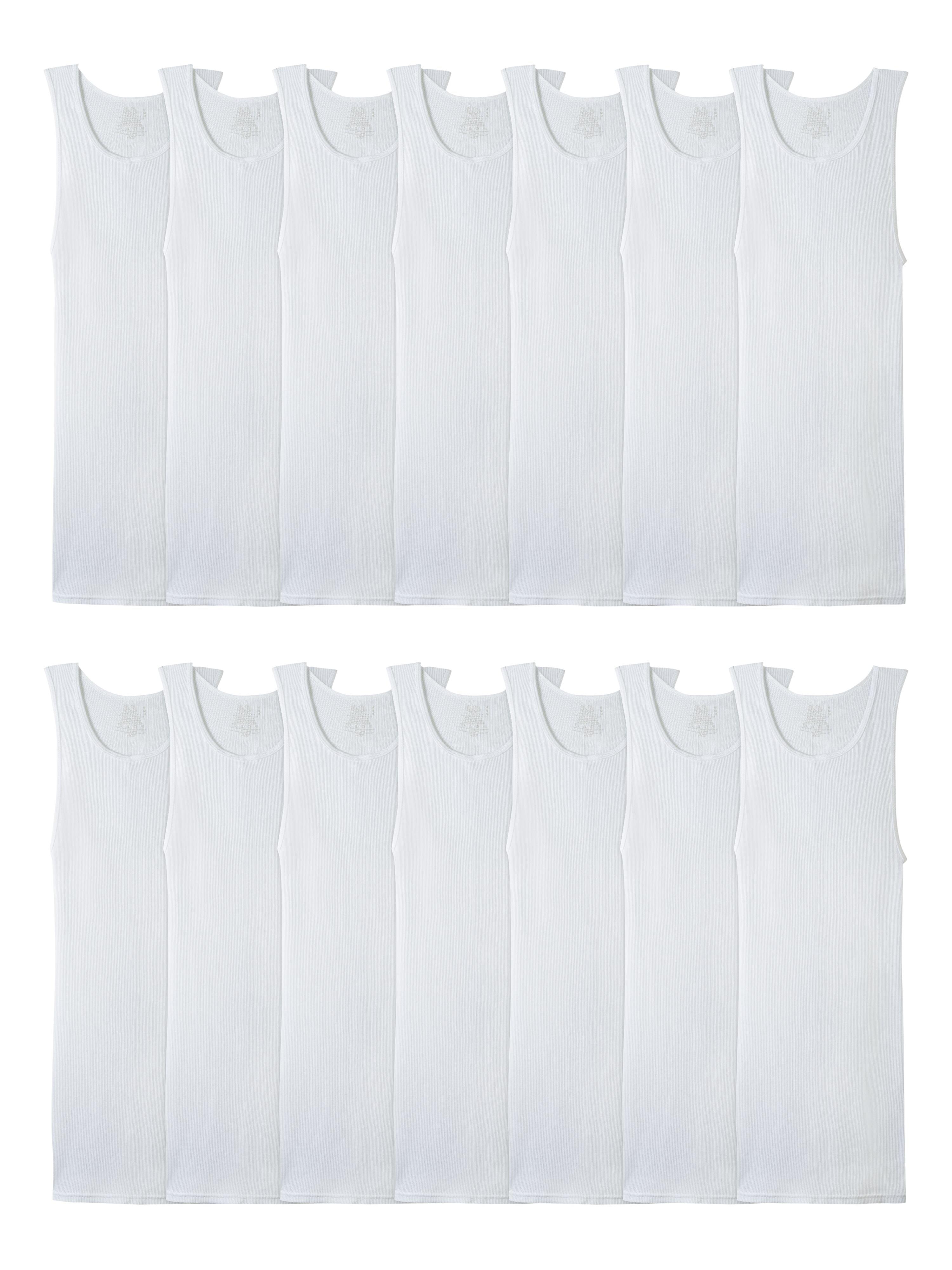 Fruit of the Loom Men's EverSoft Cotton A-Shirt Tank Top Undershirts, 14-Pack, Moisture-Wicking, White, Sizes S-XL