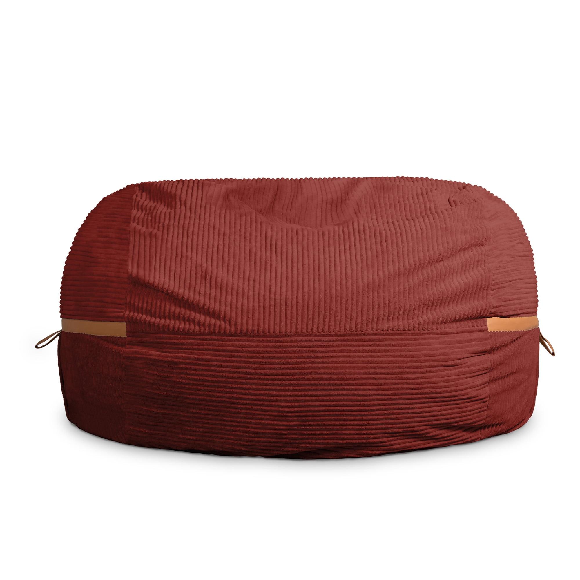 Big Joe Foam Filled Bean Bag Chair with Removable Cover, Corded Plush, Vegan Leather Accents, Medium to XXL Size