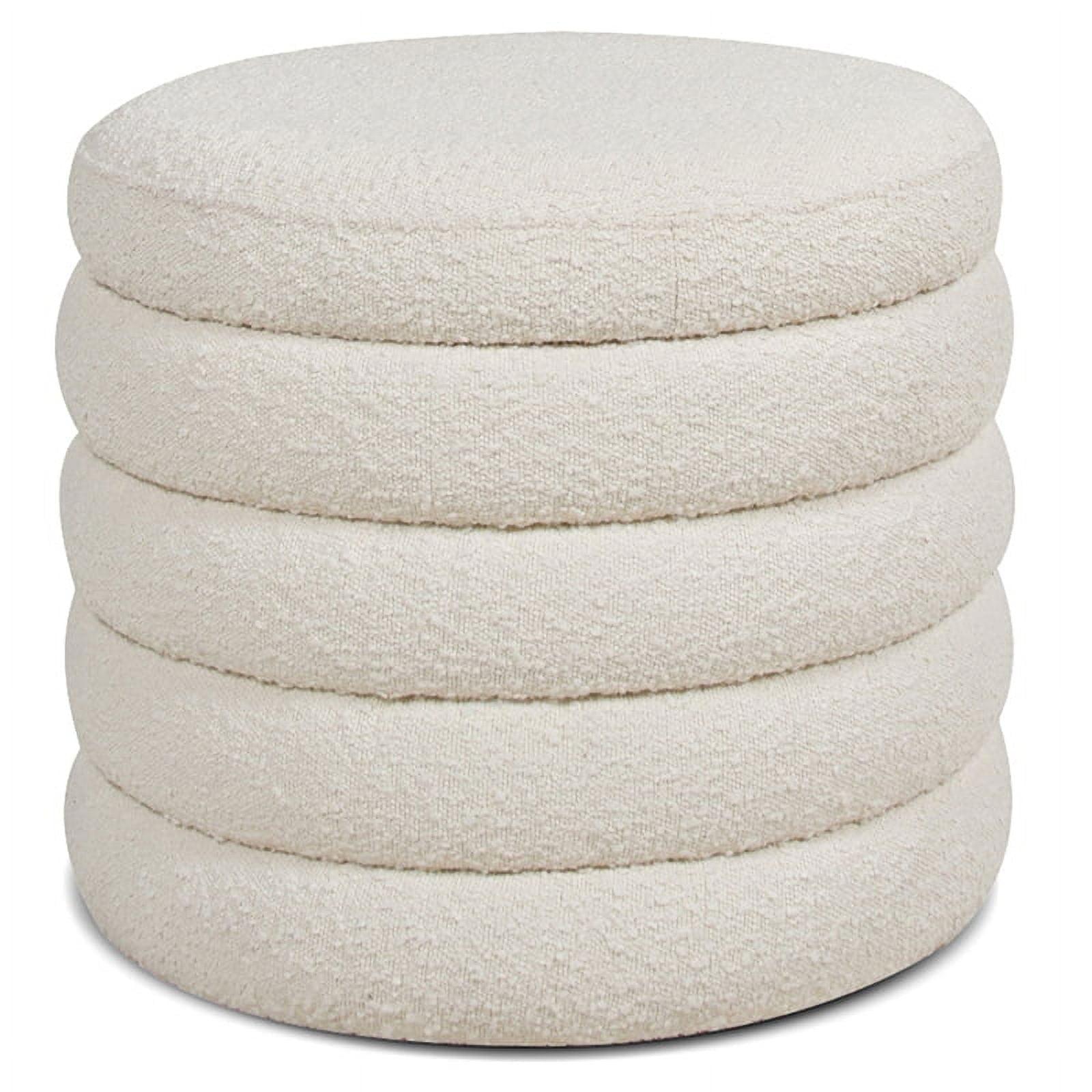 NicBex Modern 19" Round Storage Ottoman Wood Footstools with Boucle Fabric for Bedroom and Living Room, White