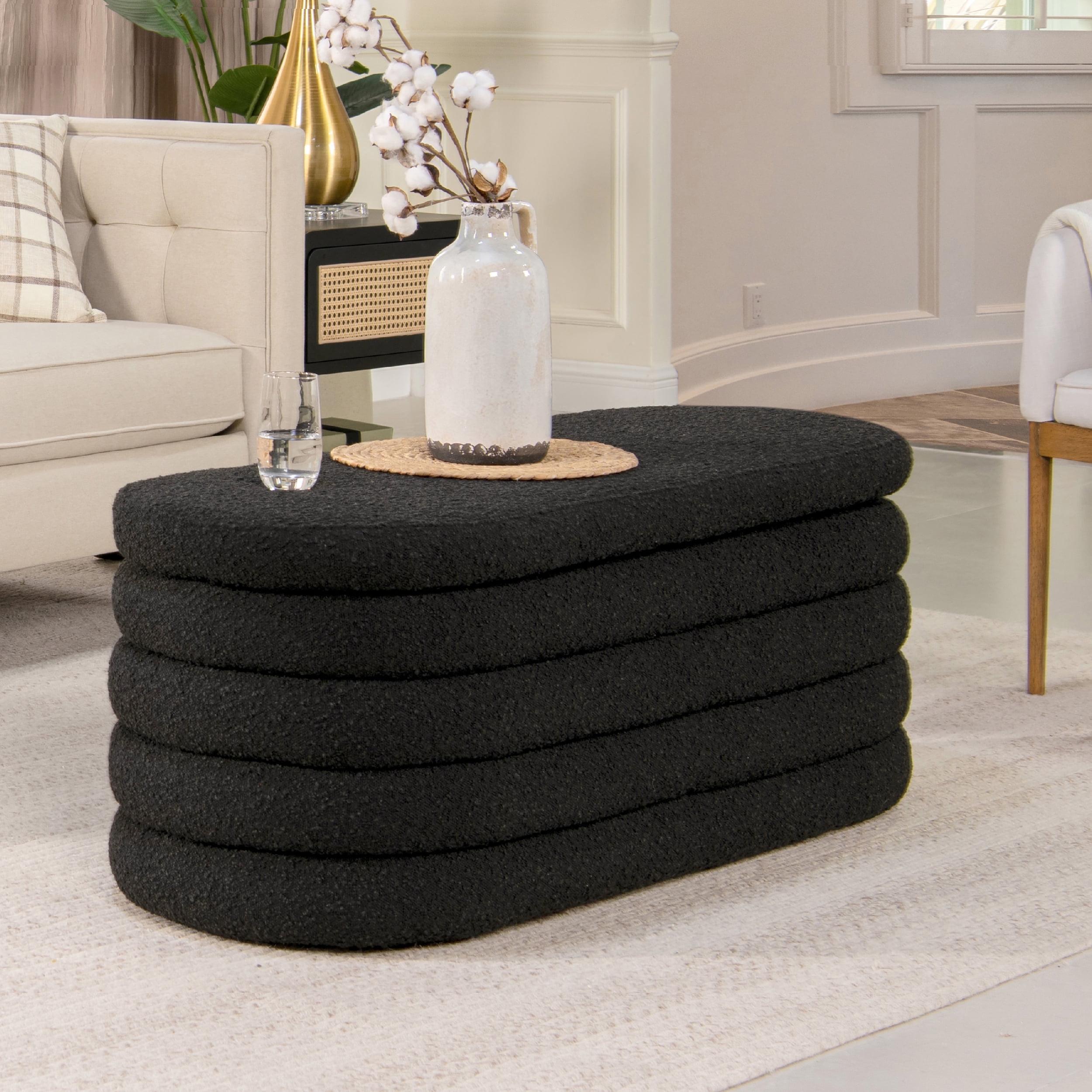 Everly Quinn Boucle Upholstered Storage Bench