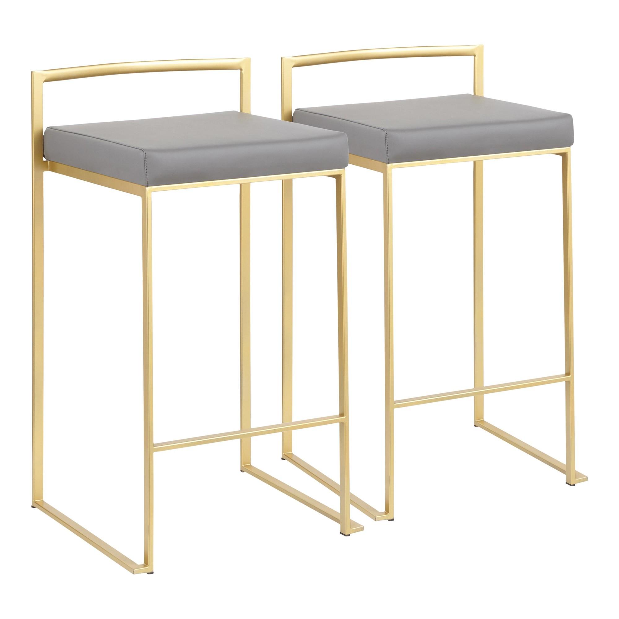 Fuji 31'' Gold Frame with Grey Faux Leather Modern Counter Stool - Set of 2