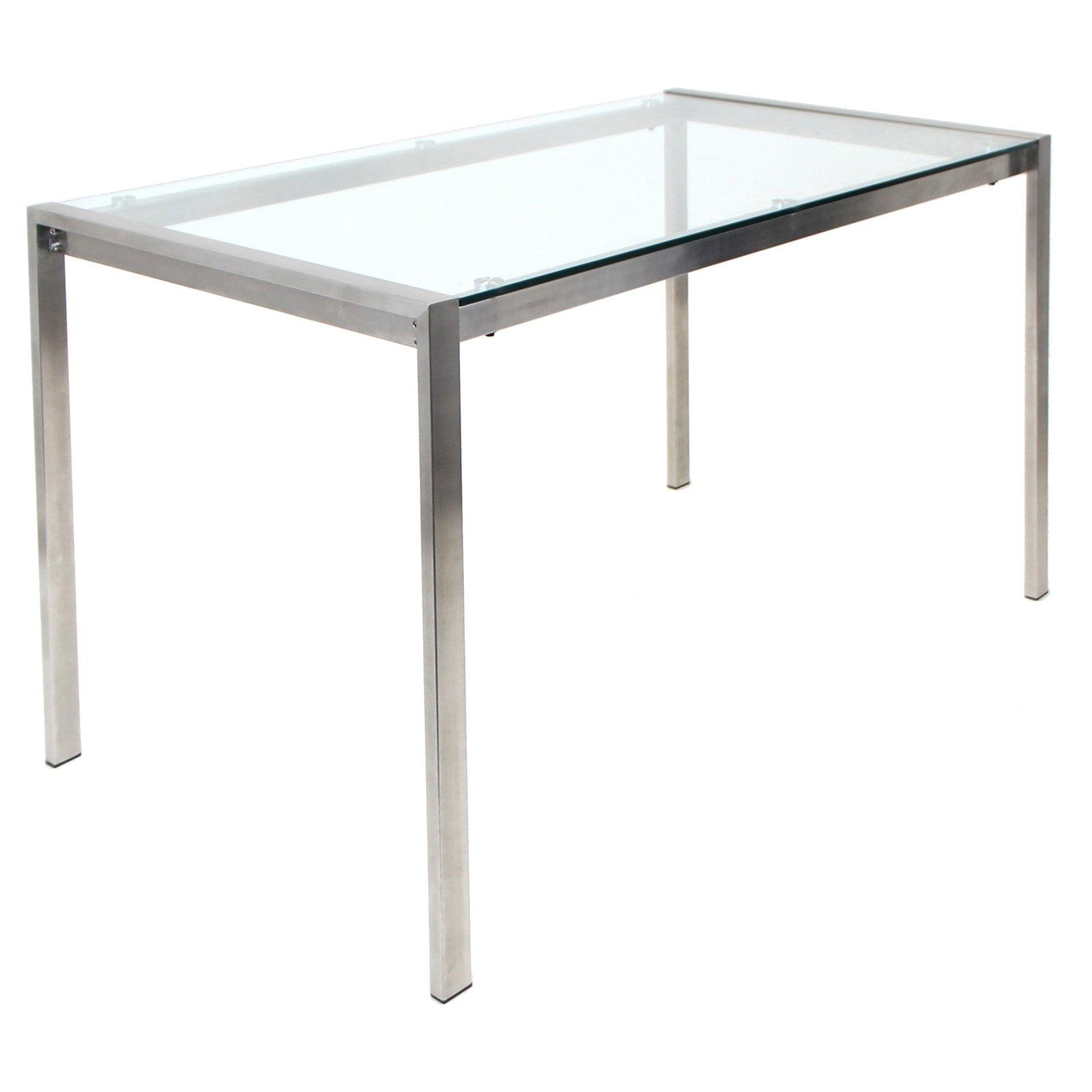 Fuji Contemporary Dining Table in Stainless Steel with Clear Glass Top by LumiSource