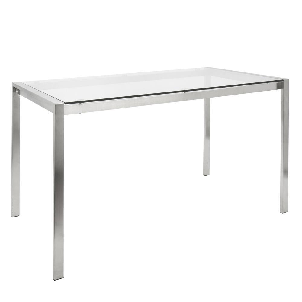 51" Clear Glass and Stainless Steel Rectangular Dining Table