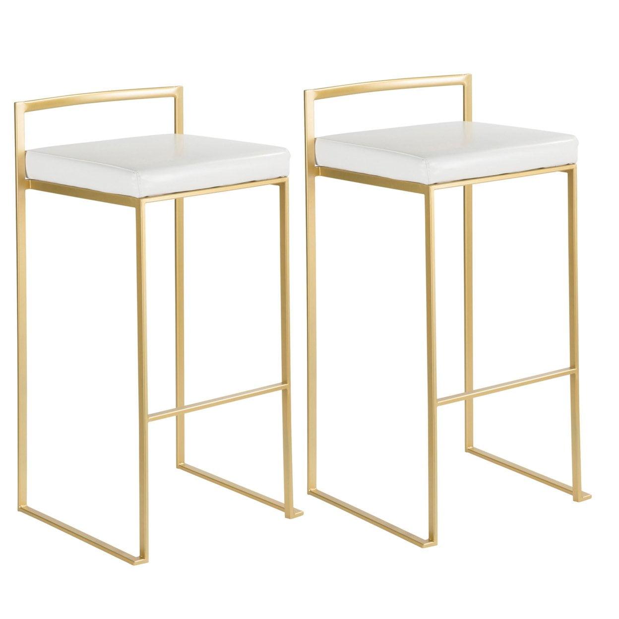 Elegant Gold and White Leather Barstool Duo