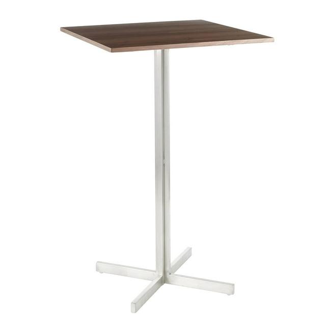 Fuji Contemporary Square Bar Table In Stainless Steel With Wood Top By Lumisource
