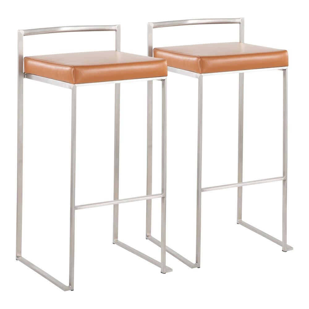 Set of 2 Fuji Stackable Barstools Leather/Steel - LumiSource