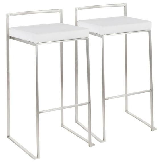 Fuji Contemporary Stackable Barstool in Stainless Steel with White Velvet Cushion by LumiSource - Set of 2