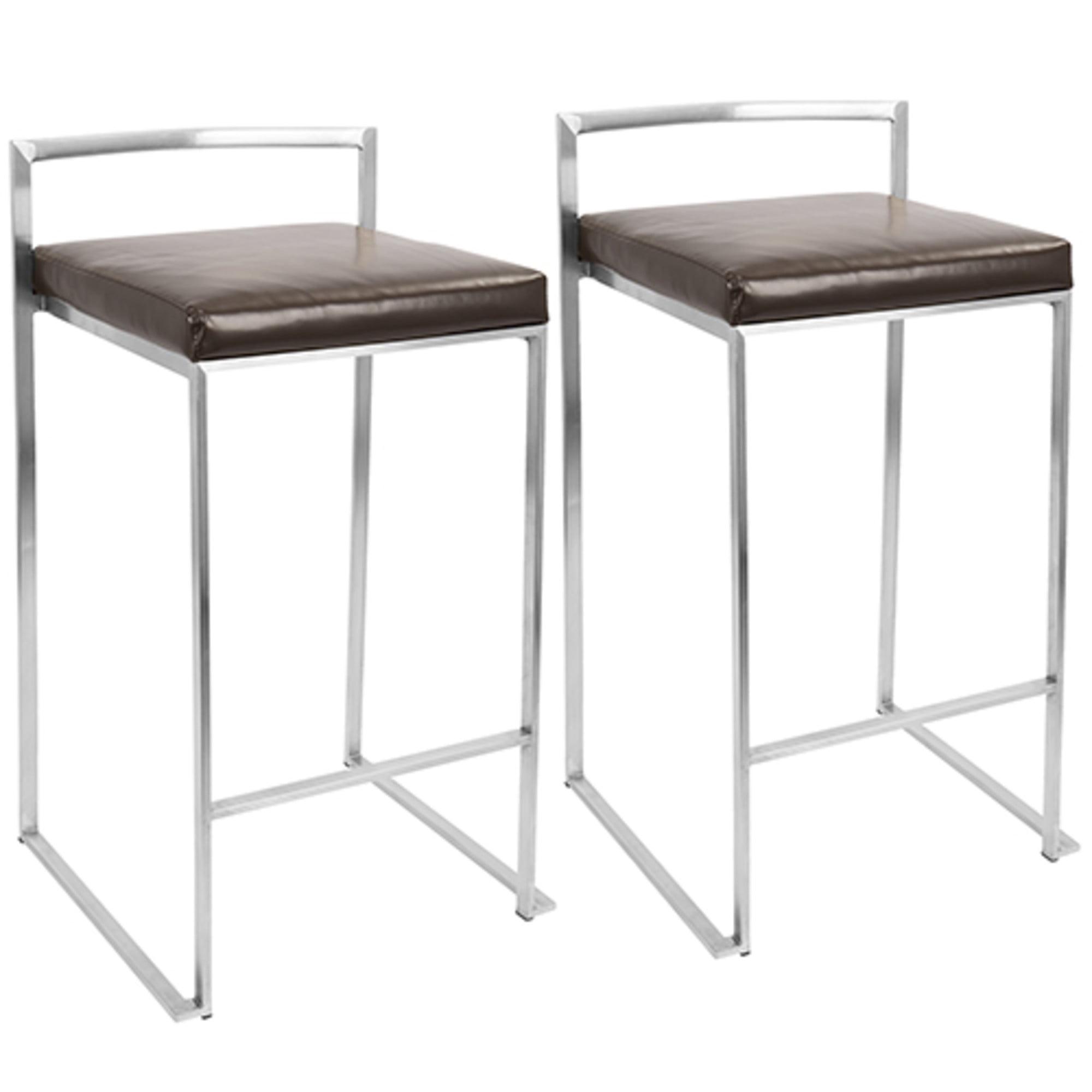 Fuji Contemporary Stackable Counter Stool in Brown Faux Leather by LumiSource - Set of 2