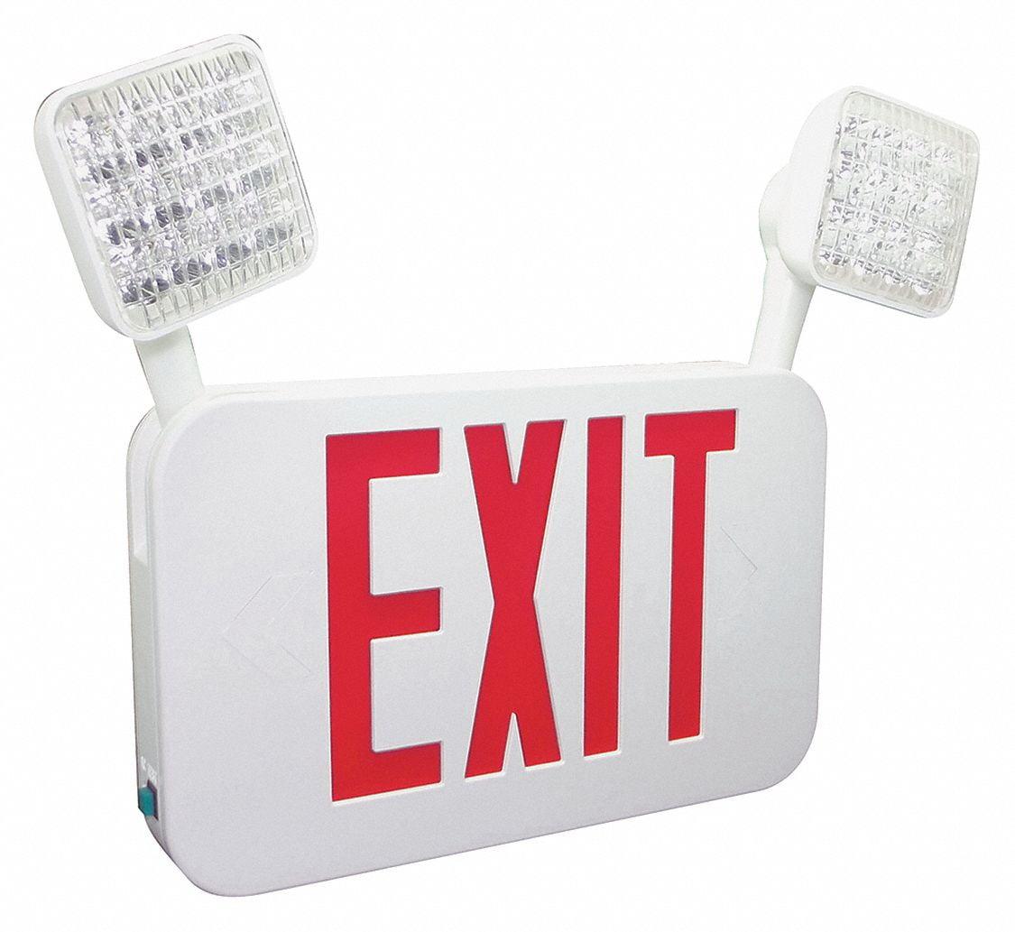 White LED Exit Sign with Emergency Lights and Red Letters