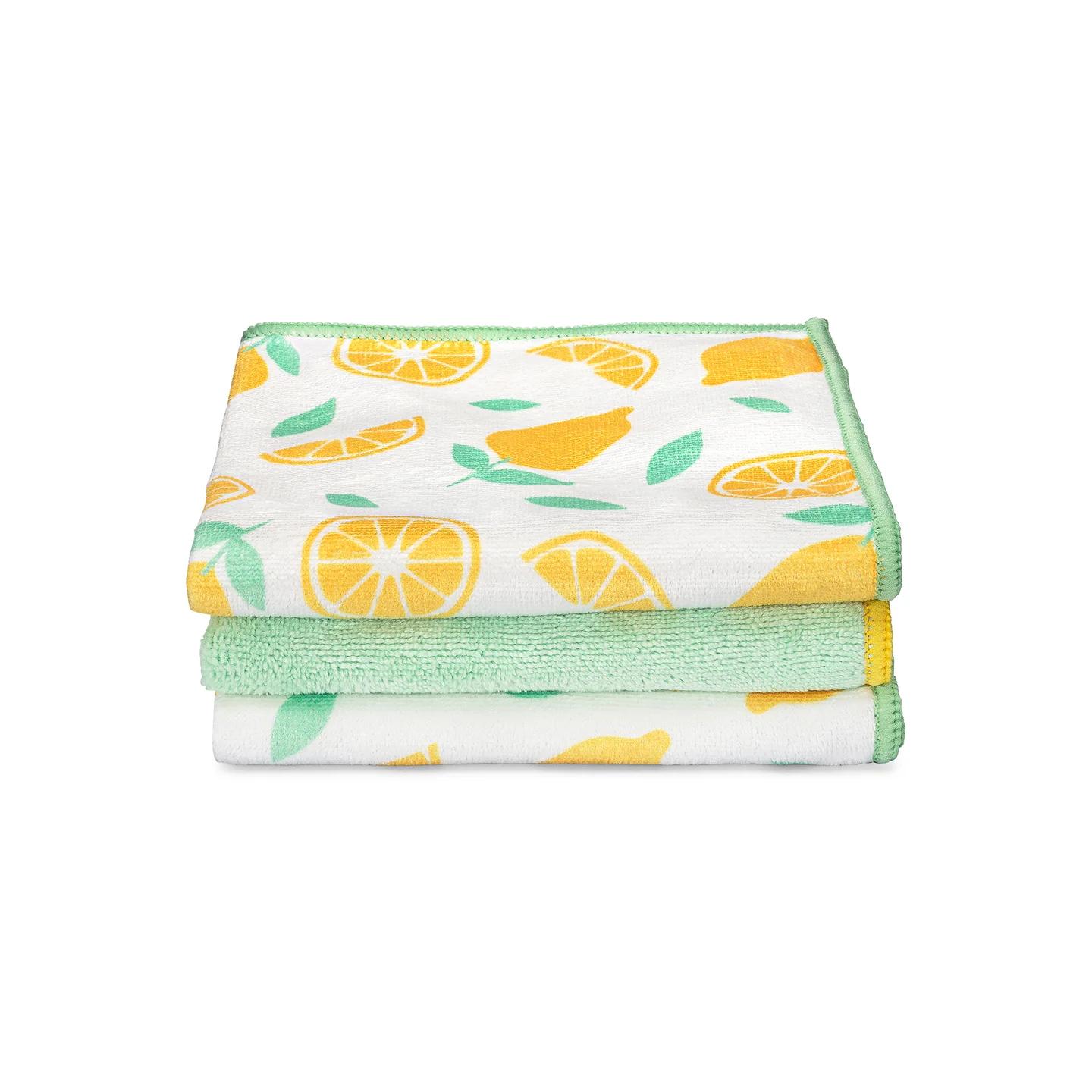 Citrus Print Recycled Microfiber Cleaning Cloths Set of 3