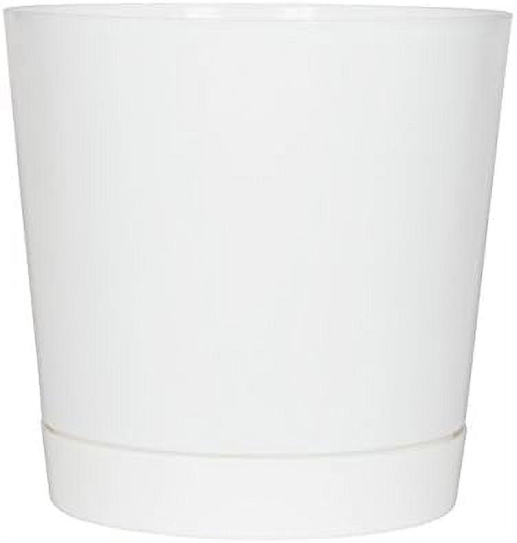 Majestic Glossy White 14-Inch Cylinder Indoor Planter with Drainage Tray