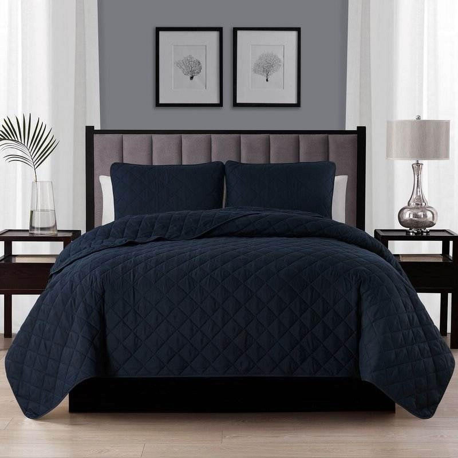 Swift Home | Essential Diamond Stitched 3-Piece Quilt Set Navy Full/Queen