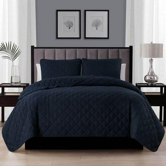 Swift Home | Essential Diamond Stitched 3-Piece Quilt Set Navy Full/Queen