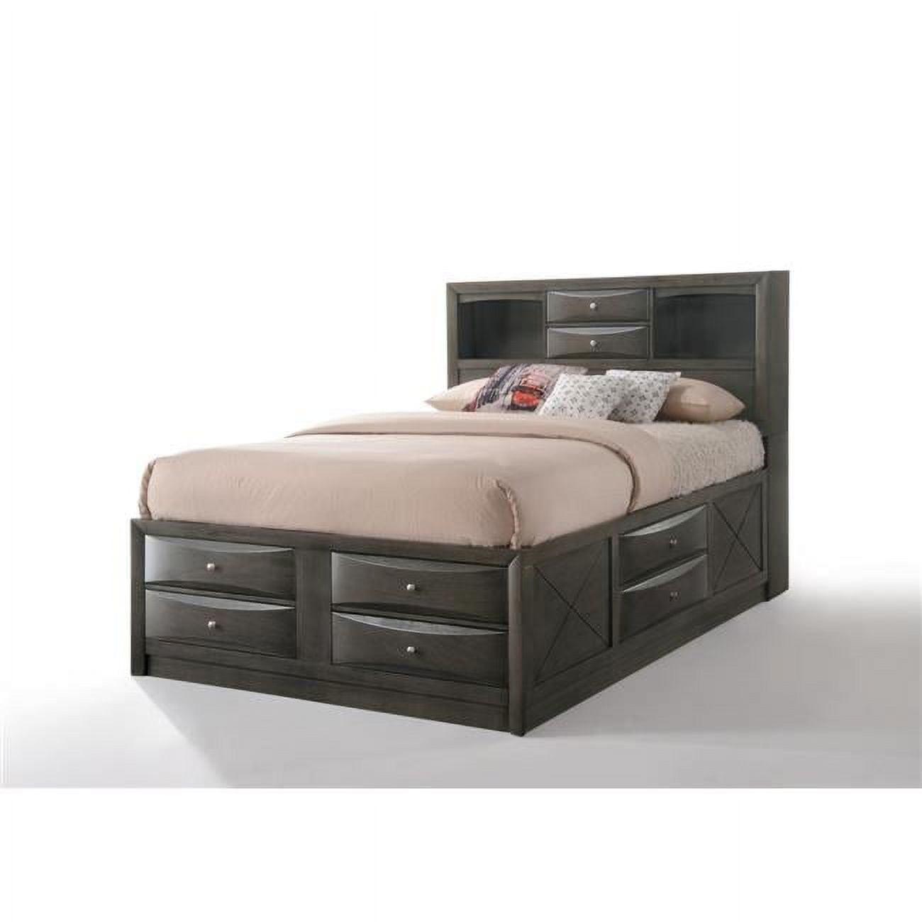 Gray Oak Full Double Captain's Bed with Bookcase and Storage