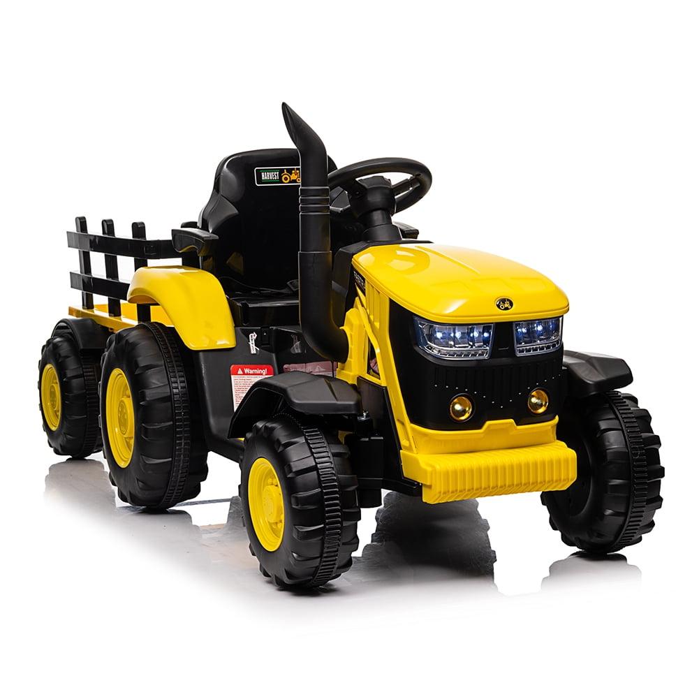 Kids Ride on Tractor with Remote Control, 12V Battery Powered Electric Tractor with 30W Dual Motors/Cool Lights/Bluetooth Music for Kids, Yellow