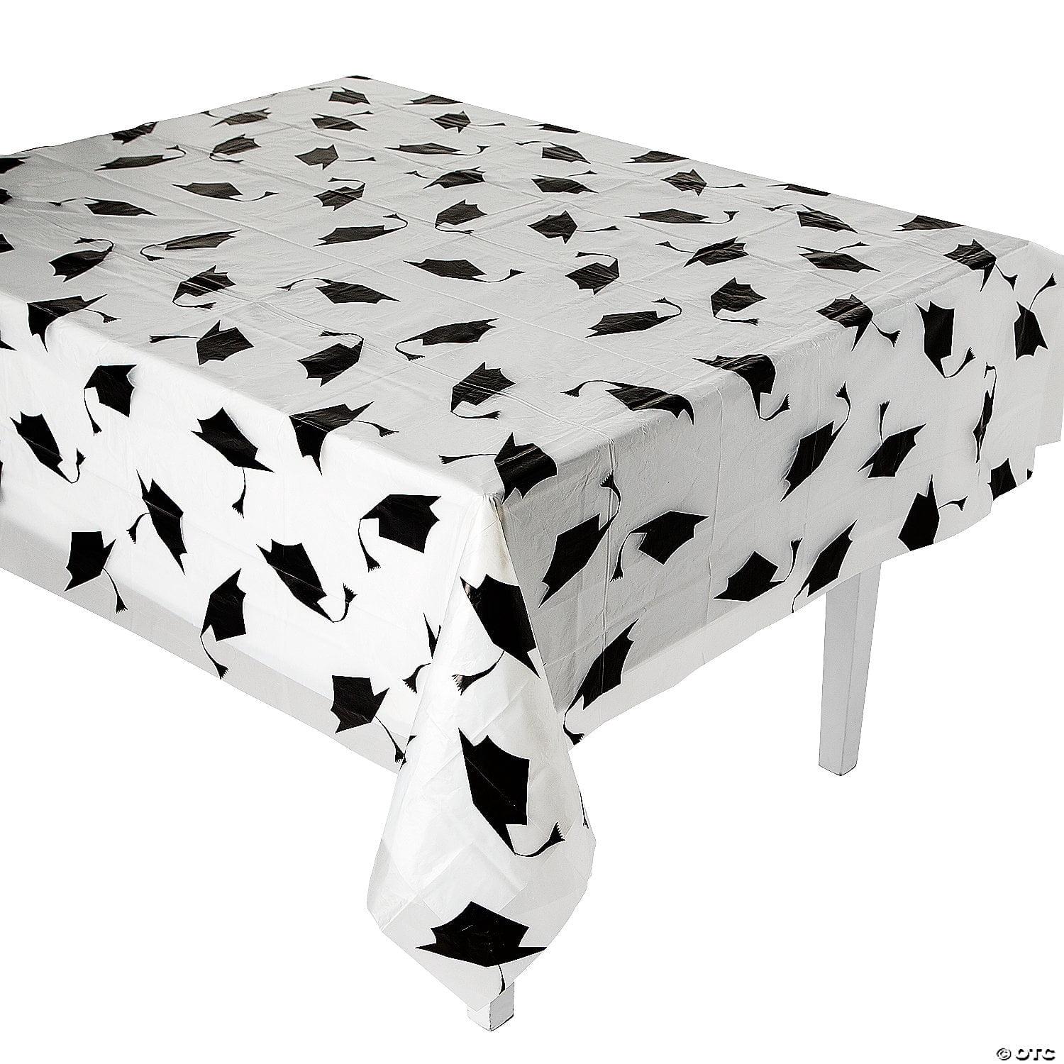 Fun Express White Graduation Cap Disposable Plastic Tablecloth Kit - 2 Piece