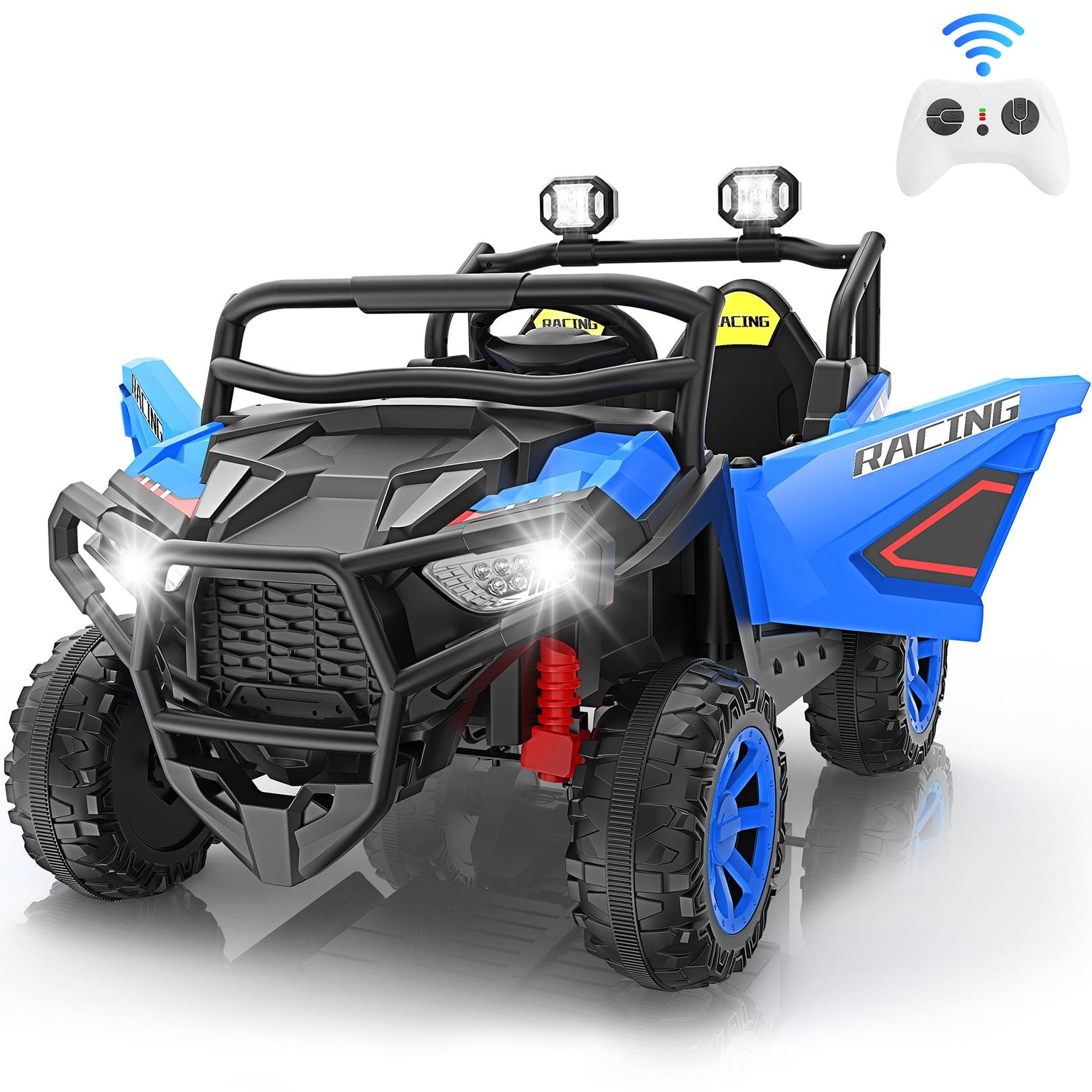 Funcid 24 Volt Ride on toys, 2-Seater Ride on Cars with Remote Control, 400W Electric Car for Kids, Ride on UTV w/ Bluetooth, MP4, Seat Belts, Volume Adjustment, Suspension, Blue