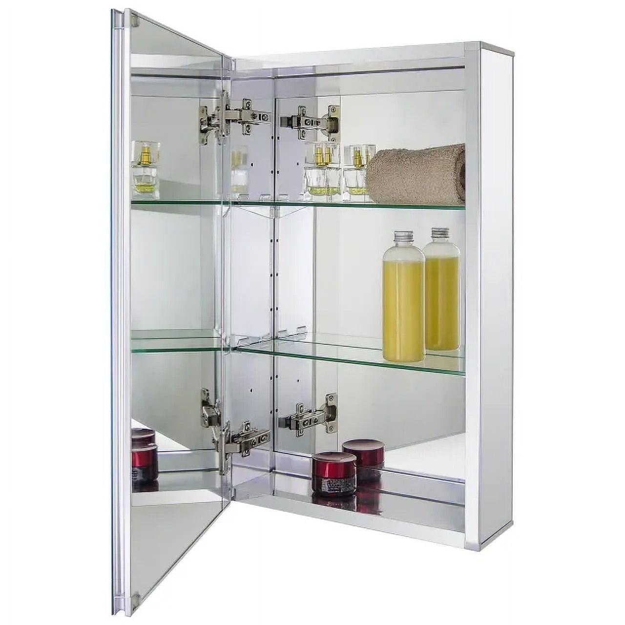 Fundin Silver Aluminum Medicine Cabinet with Double Sided Mirror Door, 15 x 24 Inch