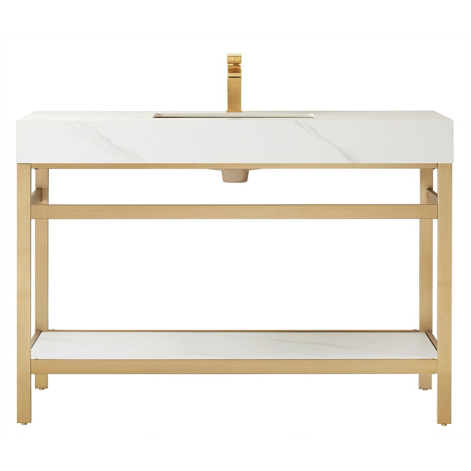 Elegant 48'' Freestanding Single Sink Bathroom Vanity in Brushed Gold with White Stone Top