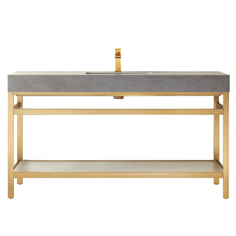 60'' Gold and Gray Single Bathroom Vanity with Stone Top