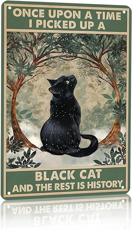 Once Upon A Time Black Cat Metal Wall Art Sign