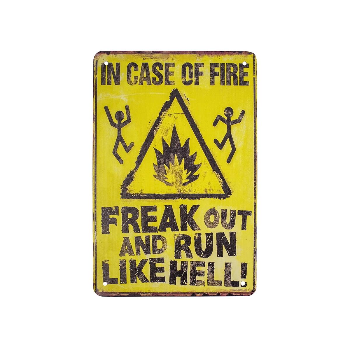 Yellow Metal Funny Fire Warning Sign for Garage Decor