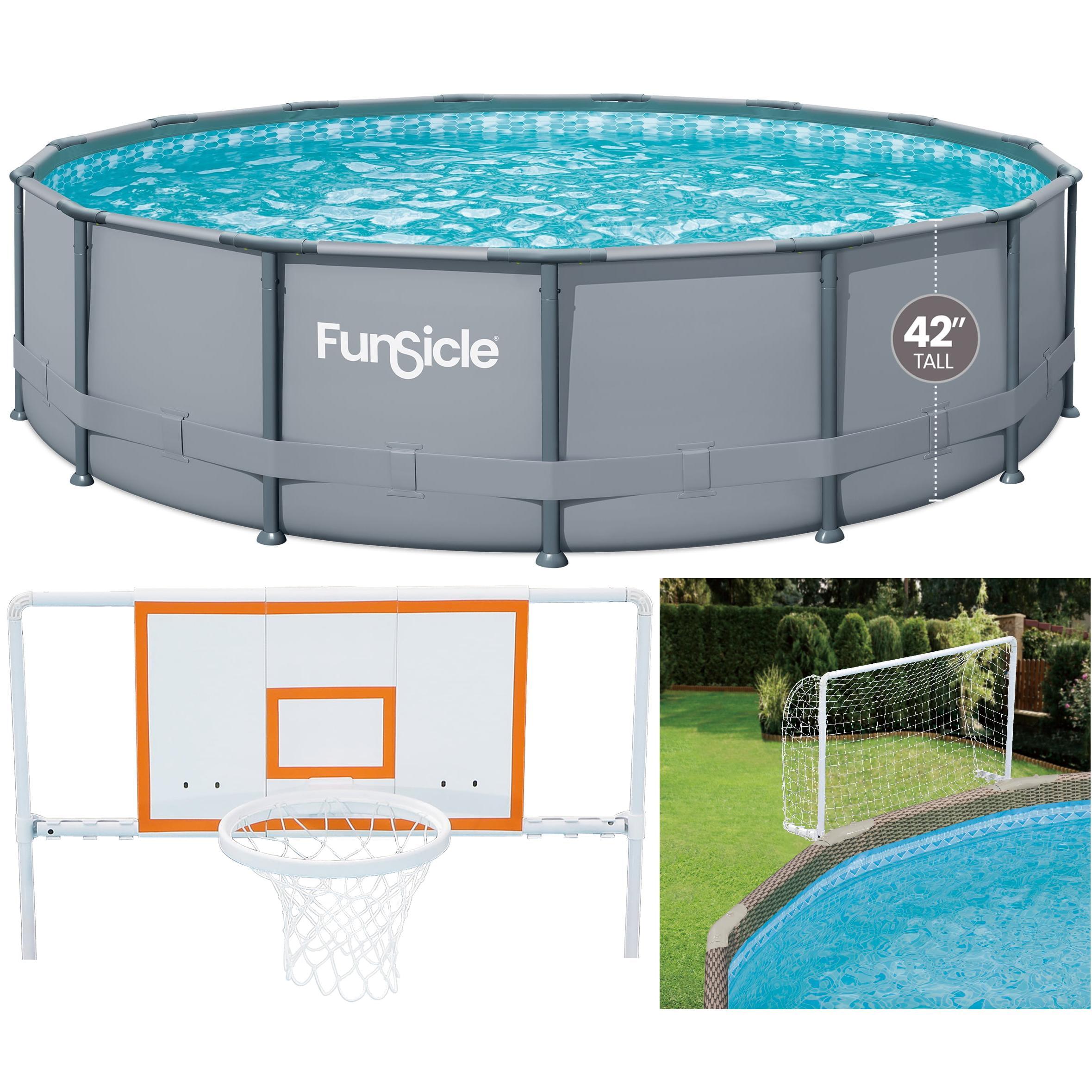 Funsicle 15ft Oasis Round Above Ground Metal Frame Swimming Pool, Includes SkimmerPlus Pump, Age 6 & up Including Pool Games