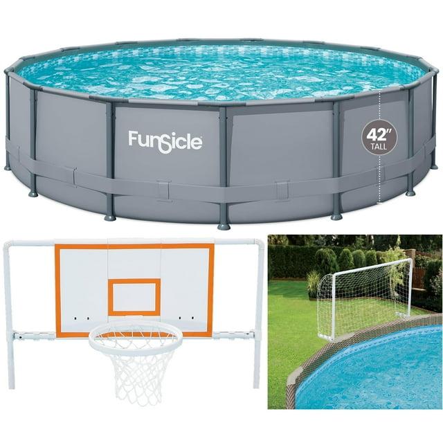 Funsicle 15ft Oasis Round Above Ground Metal Frame Swimming Pool, Includes SkimmerPlus Pump, Age 6 & up Including Pool Games