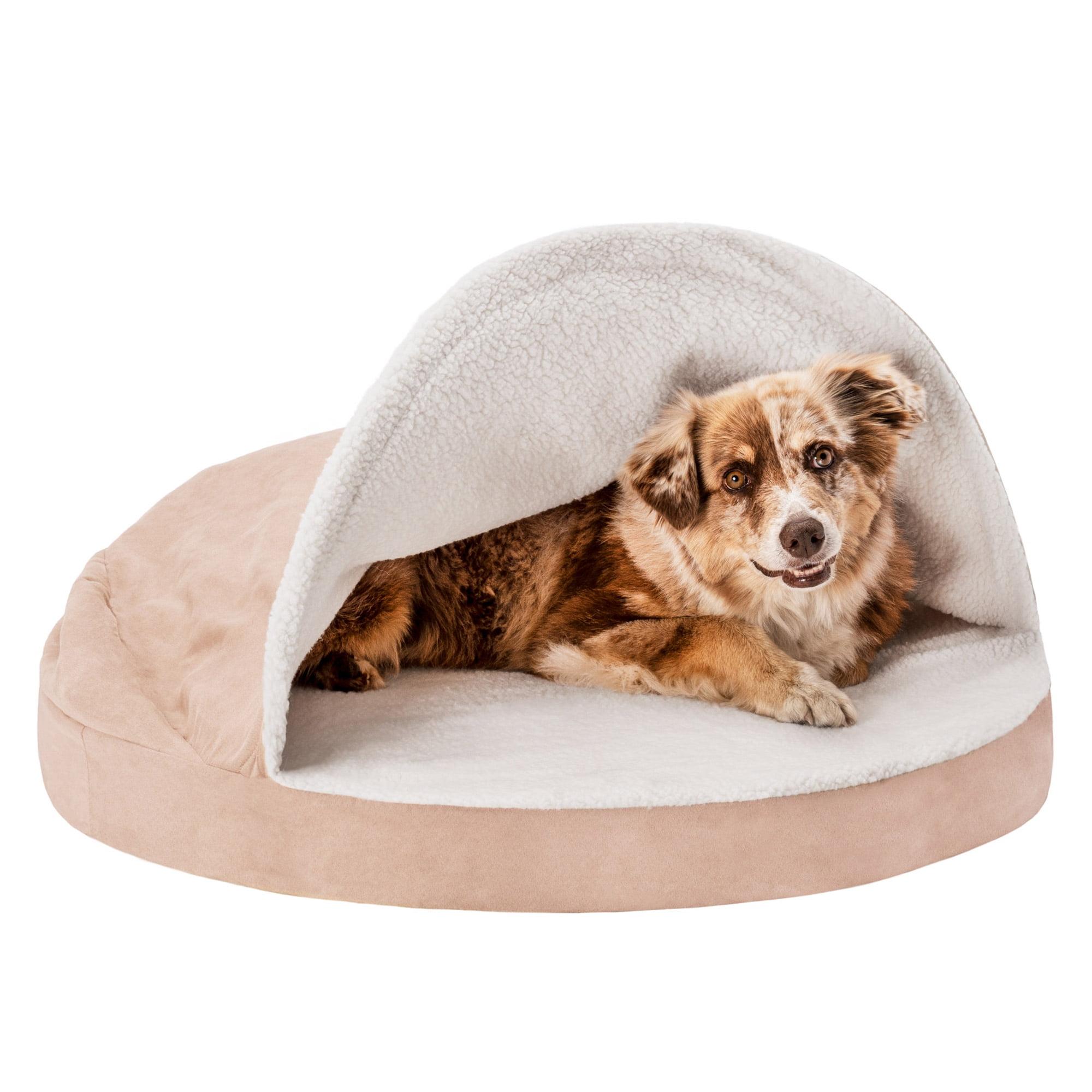 FurHaven Faux Sheepskin Round Hooded Orthopedic Dog Bed