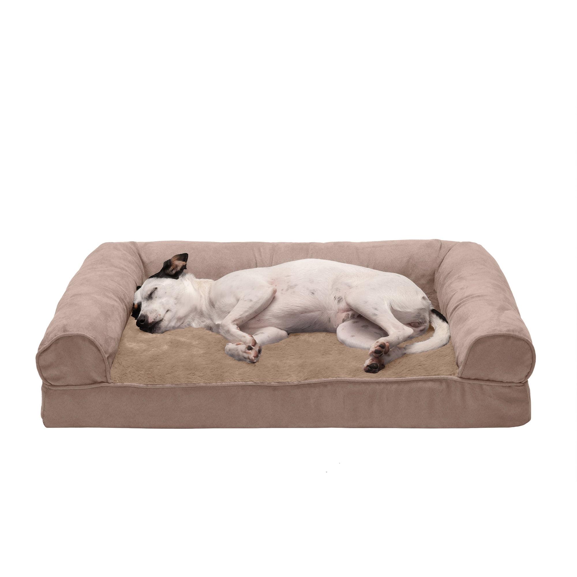 FurHaven Plush & Suede Full Support Orthopedic Foam Sofa Style Bolster Dog Bed