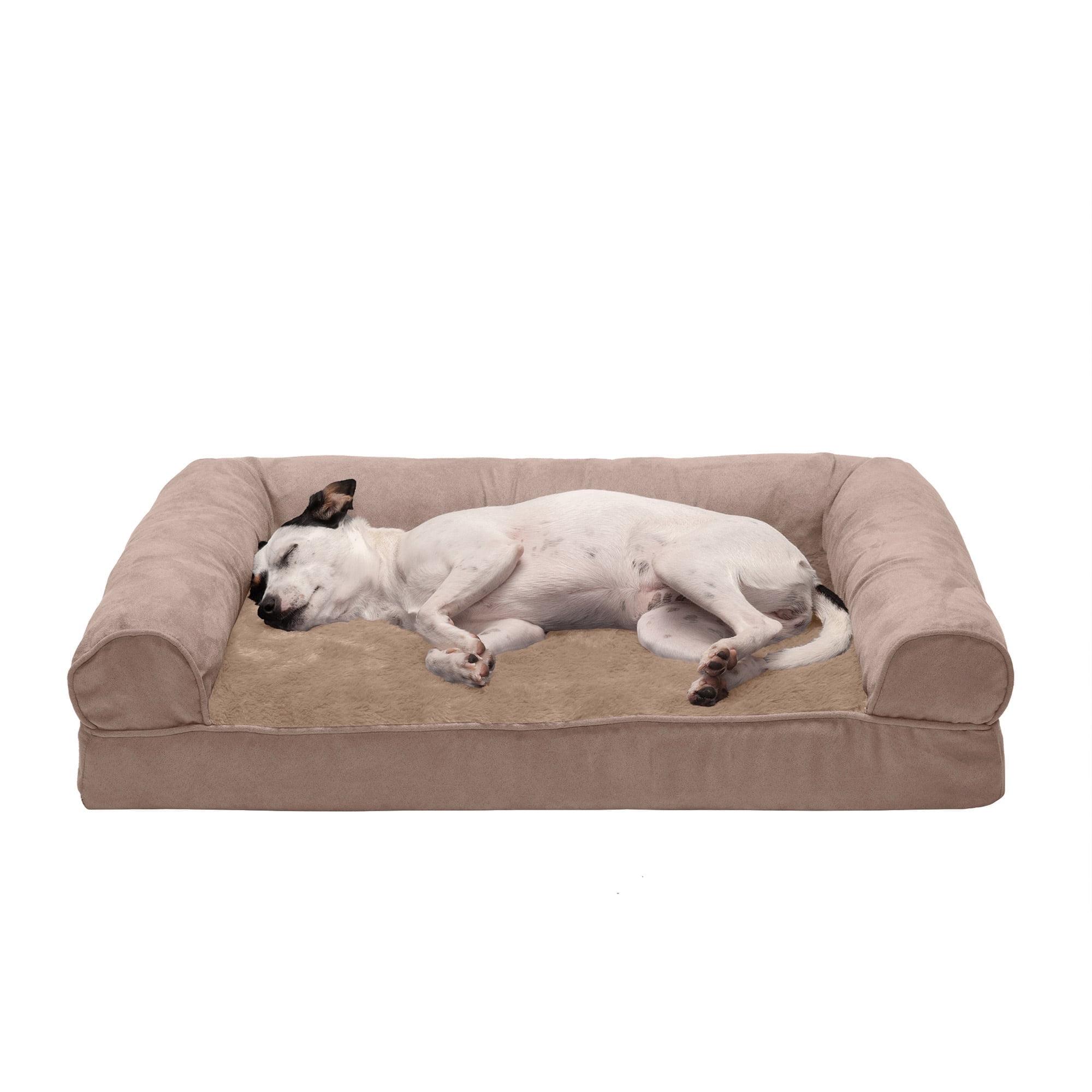 FurHaven Plush & Suede Full Support Orthopedic Foam Sofa Style Bolster Dog Bed