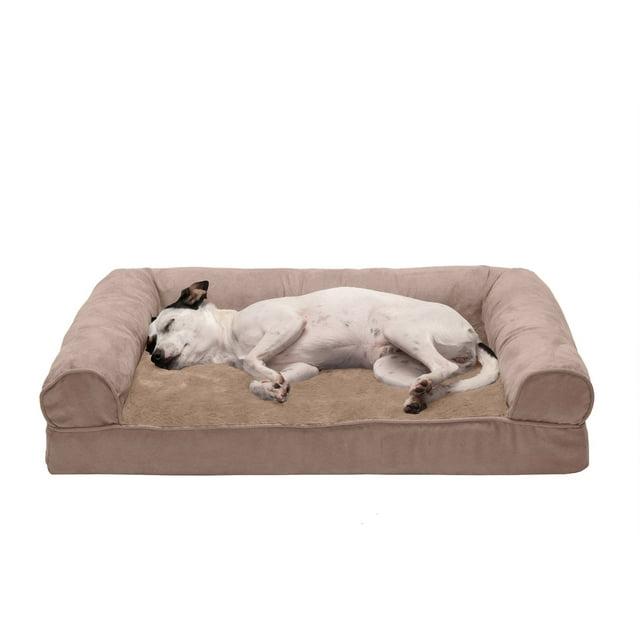 FurHaven Plush & Suede Full Support Orthopedic Foam Sofa Style Bolster Dog Bed