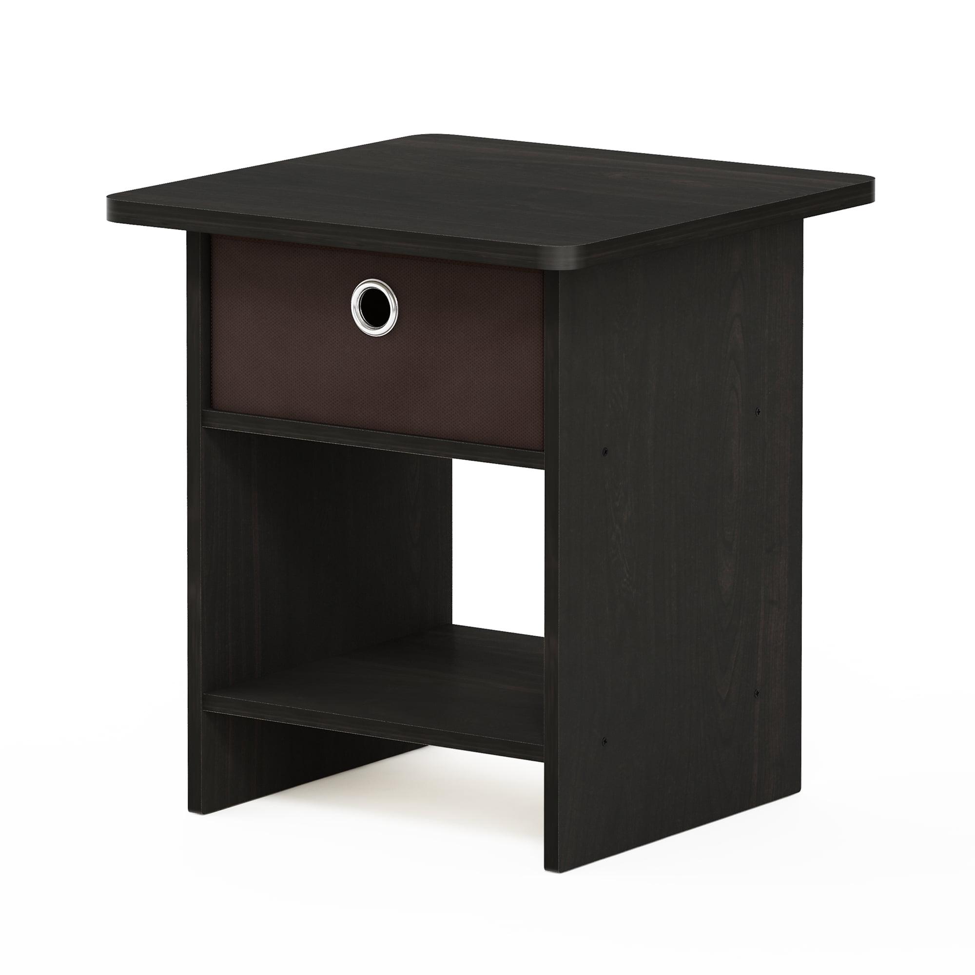 Espresso Brown Rectangular Wood End Table with Drawer