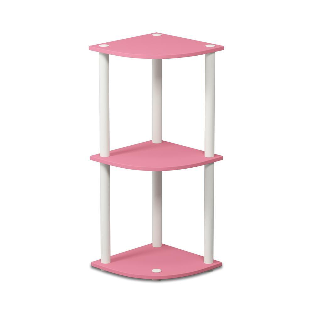 Furinno 3-Tier Corner Display Rack Open Multipurpose Bookcase Cabinet with Adjustable Shelves,Pink/White