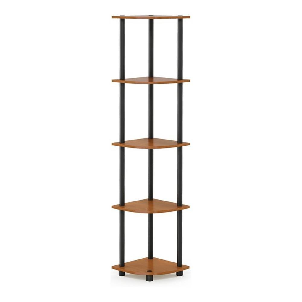 Furinno 11.6 W x 11.6 D x 57.7 H 5-Shelf Corner Display Freestanding Shelving Unit, Light Cherry and Black