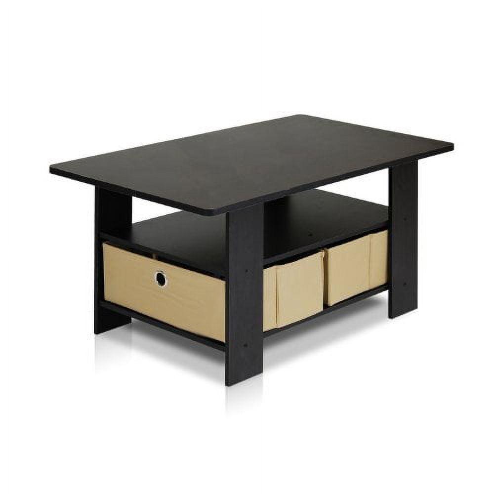 Espresso Brown Rectangular Wood Coffee Table with Storage