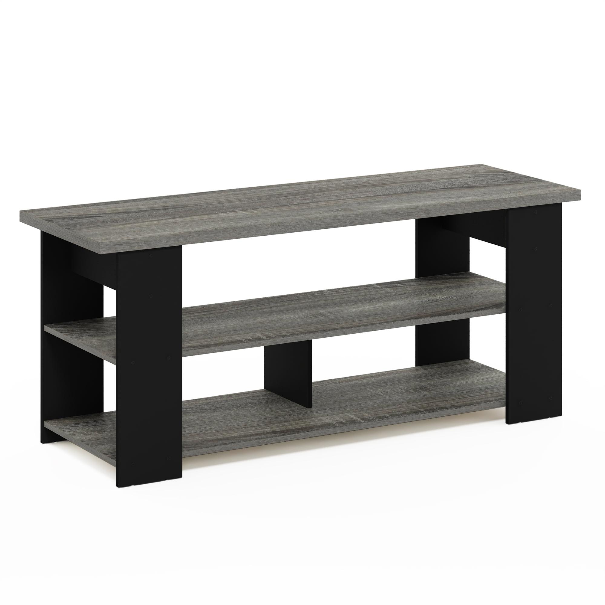 French Oak Grey and Black 50-Inch TV Stand with Open Shelves