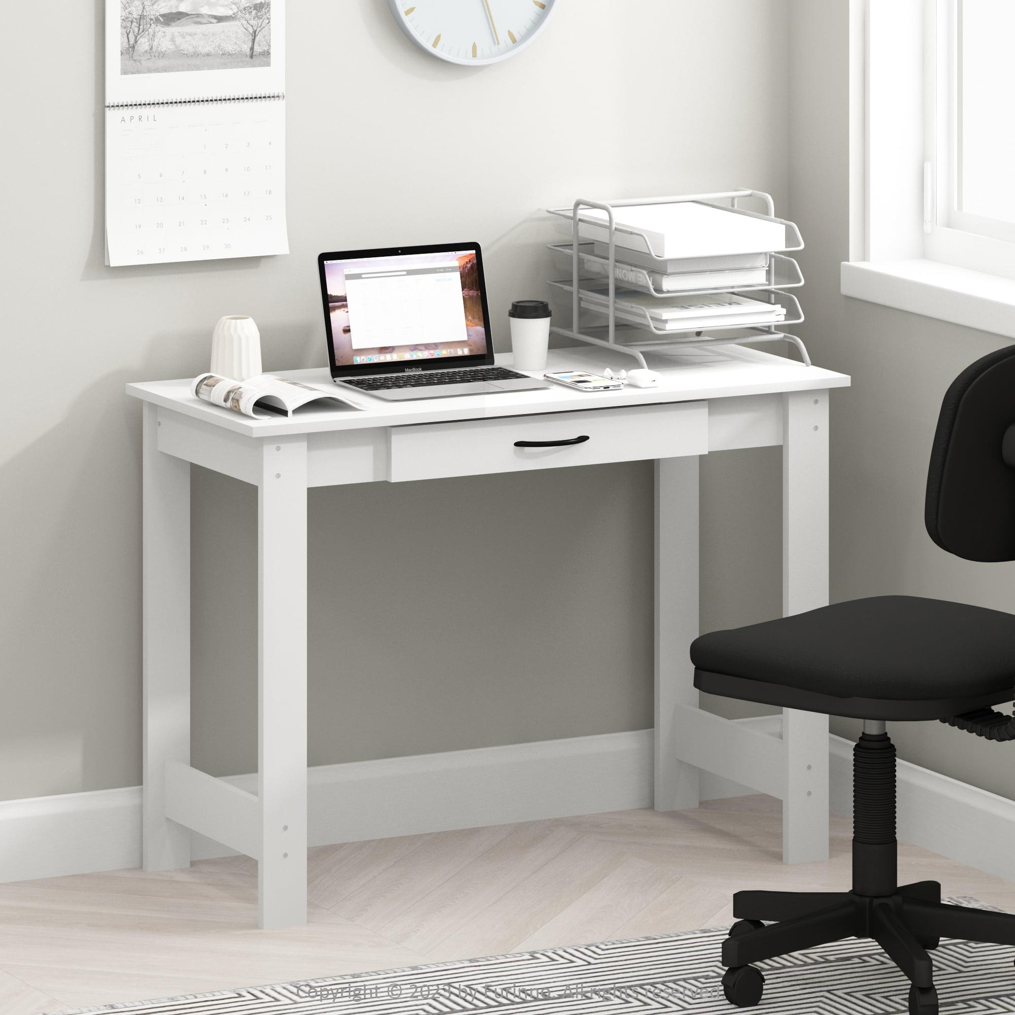 White Wood Corner Writing Desk with Drawer