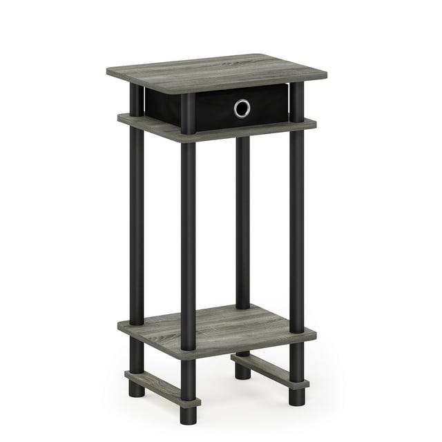Furinno  Turn-N-Tube Tall End Table with Bin, French Oak Grey & Black