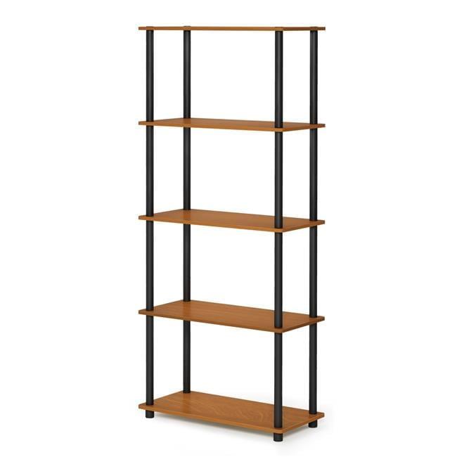 Furinno 5-Tier Tall Decorative Bookshelf Storage Bookcase Open Multipurpose Shelves Display Rack for Living Room&Home Office,Light Cherry/Black