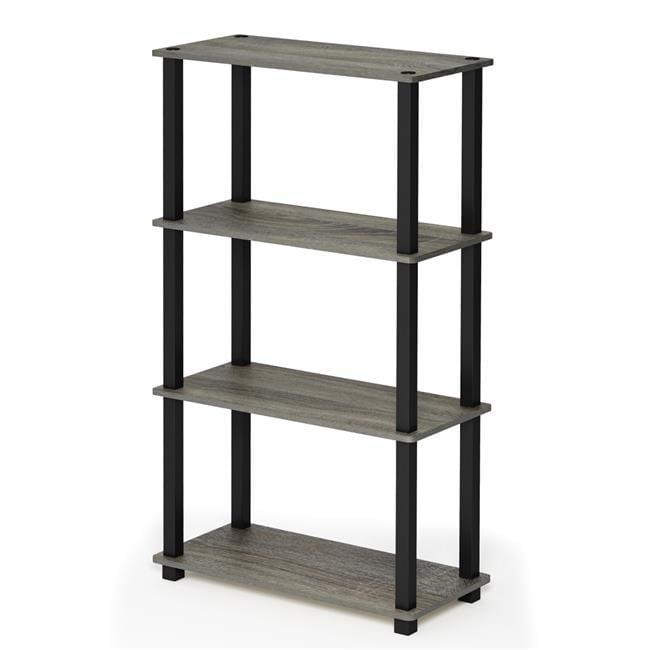 Furinno 18028GYW-BK Turn-S-Tube 4-Tier Multipurpose Shelf Display Rack with Square Tube - French Oak Grey & Black