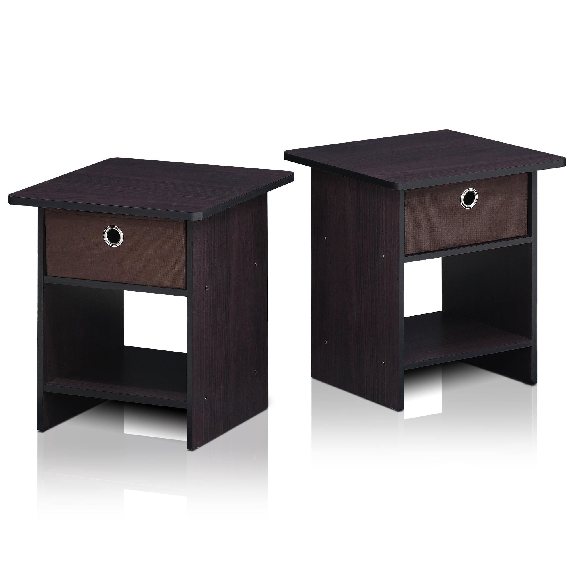 Walnut Wood Rectangular End Table with Dual Drawers & Storage