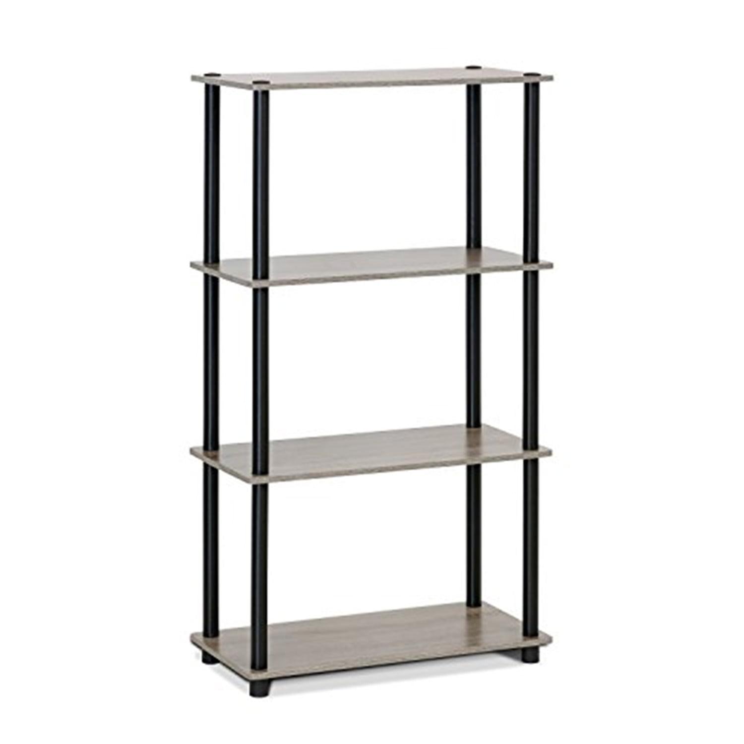 Furinno 18028GYW-BK Turn-S-Tube 4-Tier Multipurpose Shelf Display Rack with Square Tube - French Oak Grey & Black