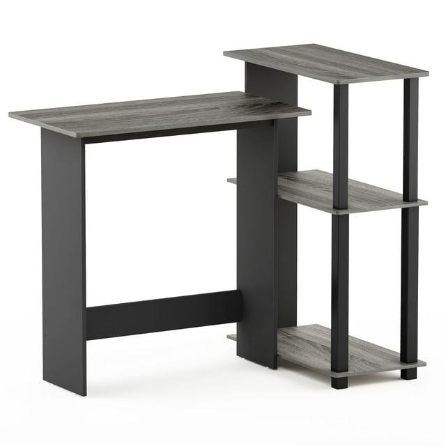 16086R1GYW-BK Abbott Corner Computer Desk with Bookshelf - French Oak Grey & Black
