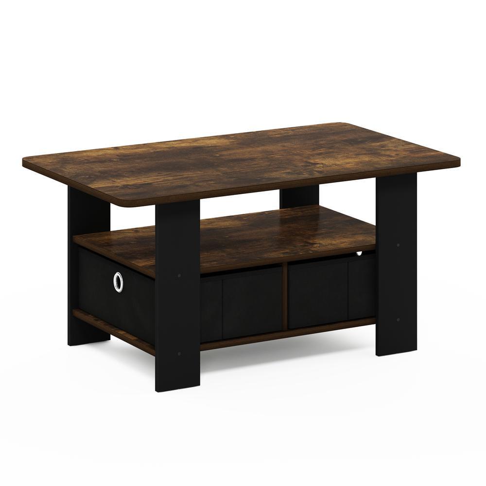 Furinno Andrey Coffee Table with Bin Drawer, Amber Pine/Black