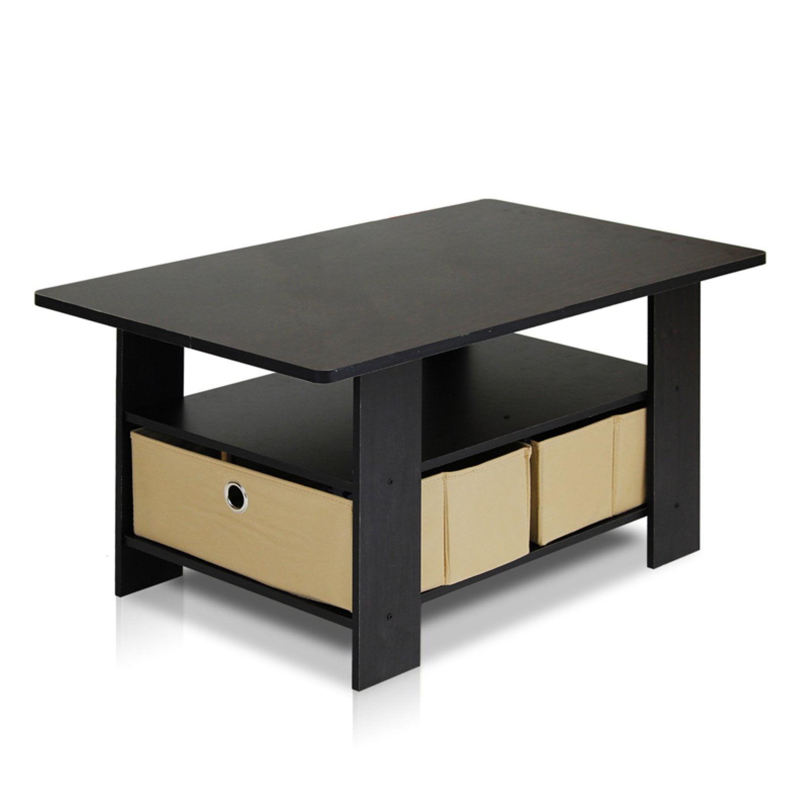 Espresso Brown Rectangular Wood Coffee Table with Storage