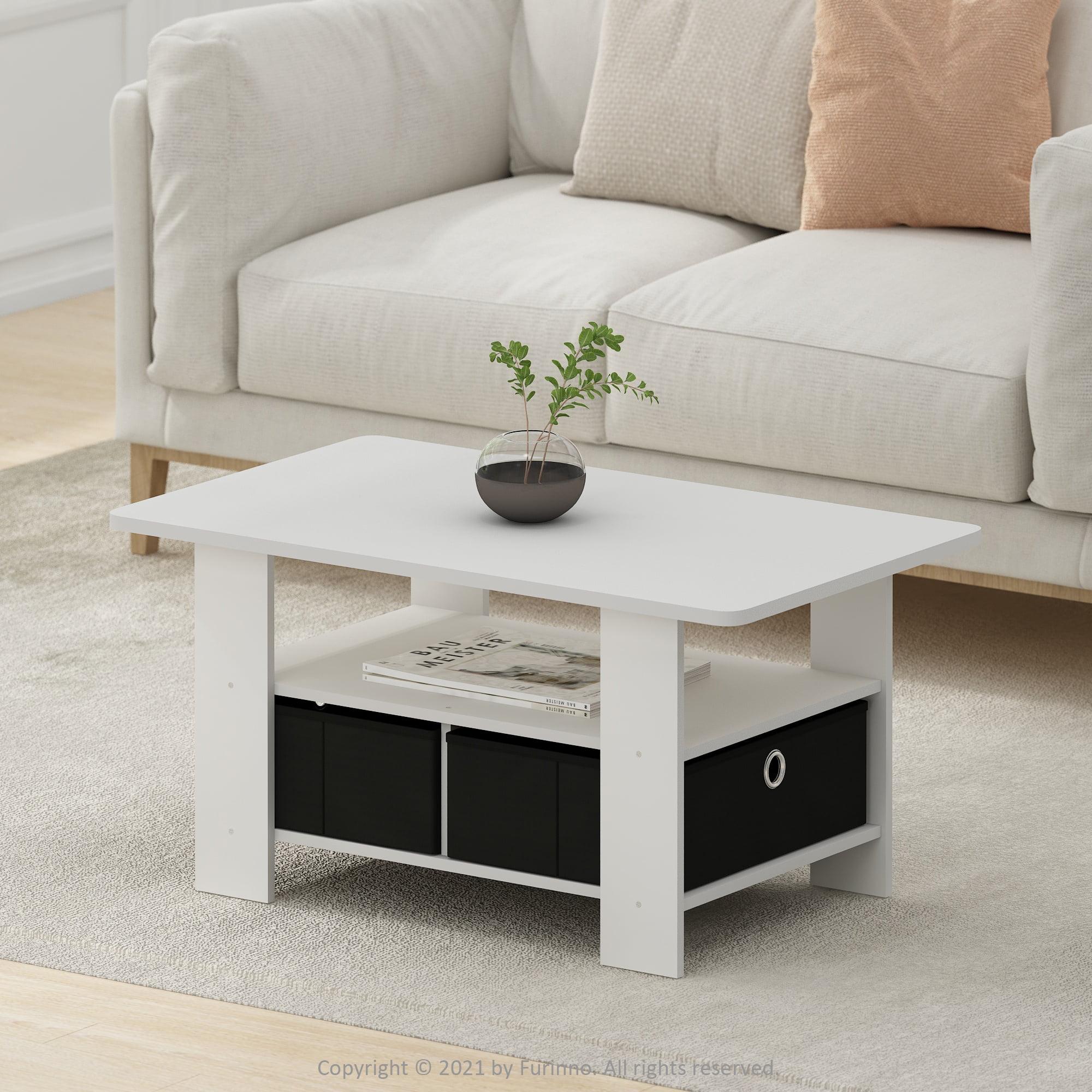 Furinno Andrey Coffee Table with Bin Drawer, White/Black