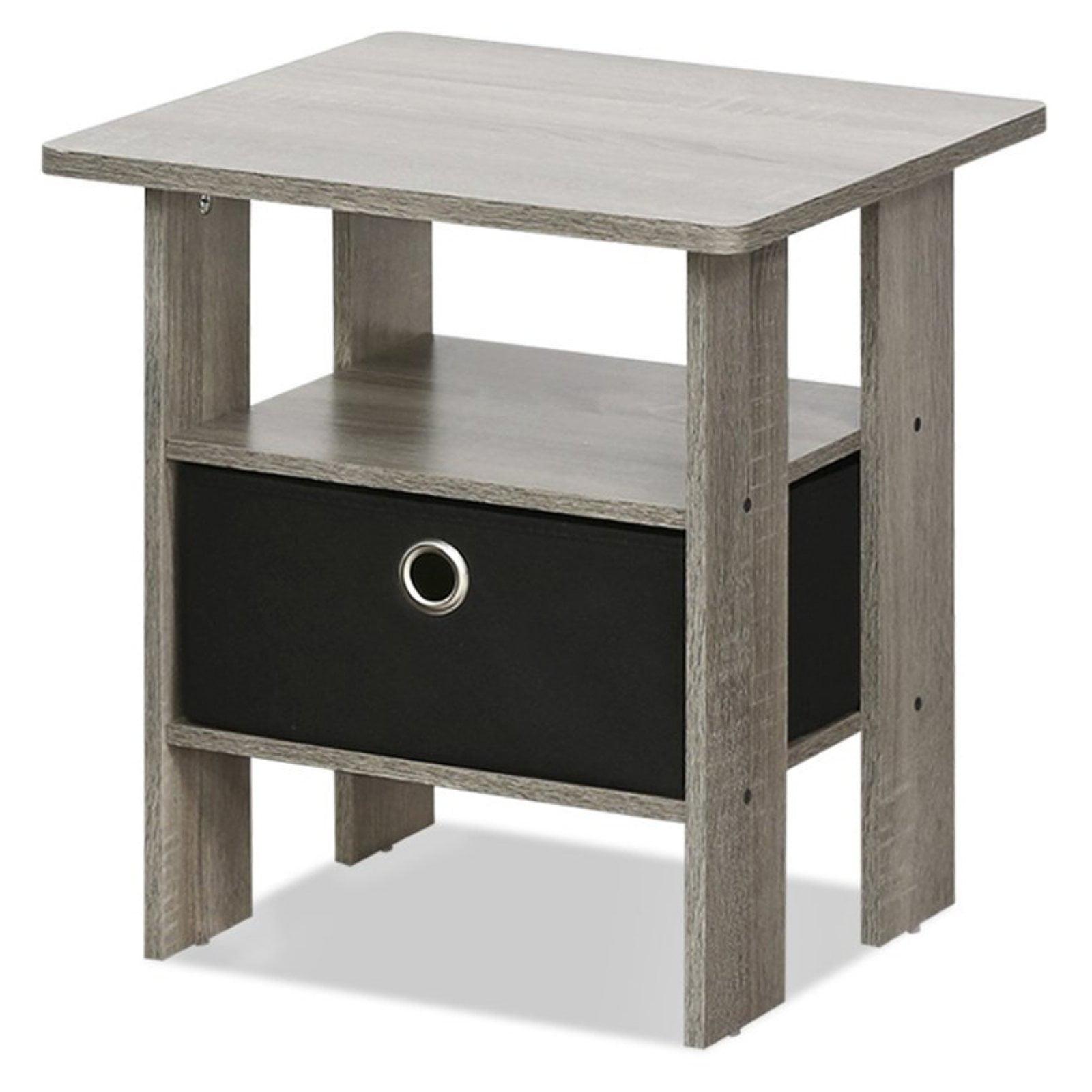 French Oak Grey and Black Engineered Wood End Table with Storage