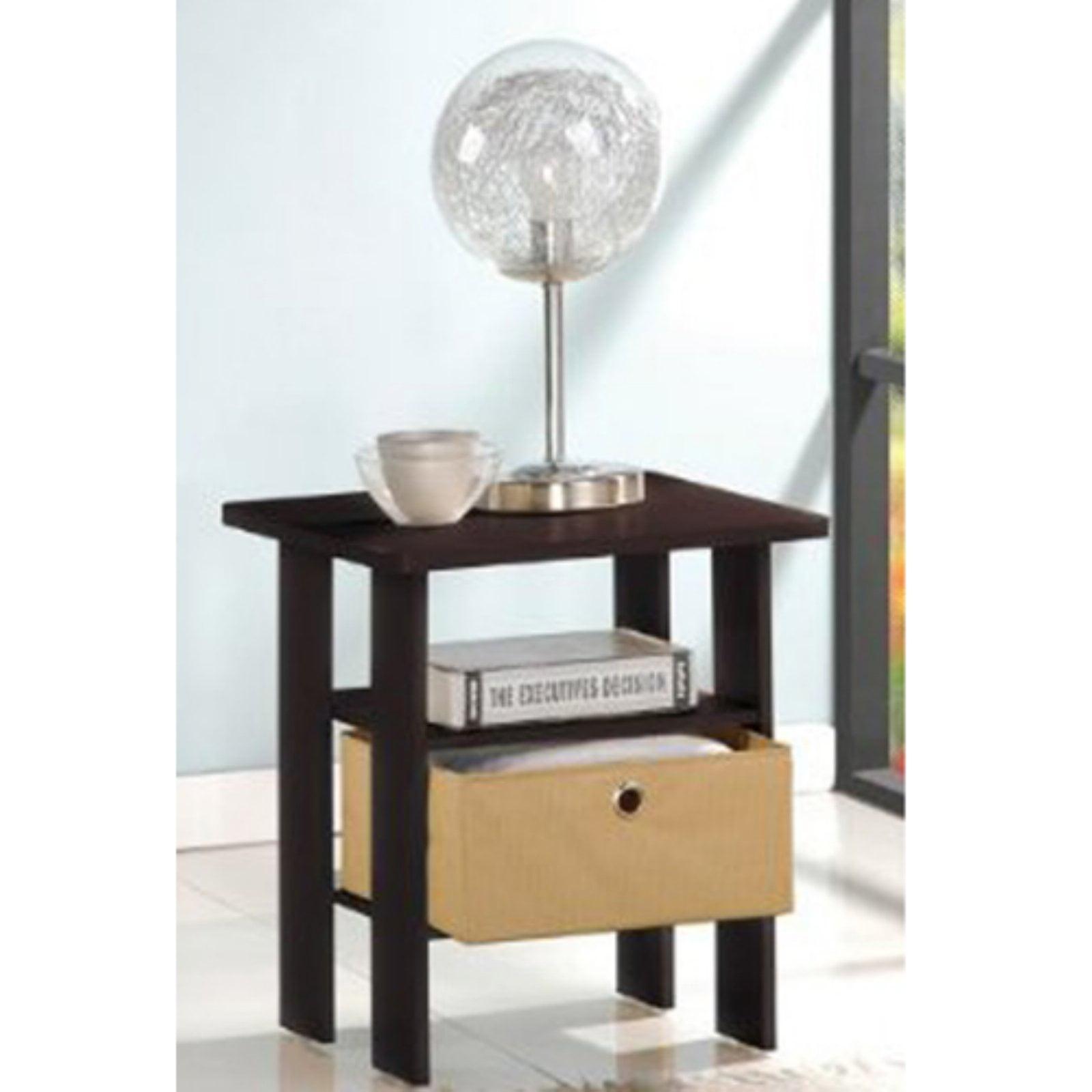 Espresso & Brown Square Wood End Table with Storage Bin